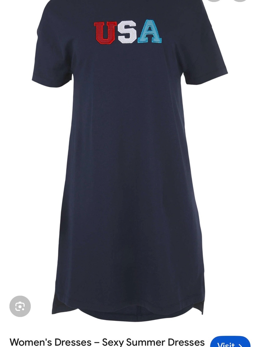VENUS Navy T‑Shirt Dress with Red White and Light Blue USA Patch